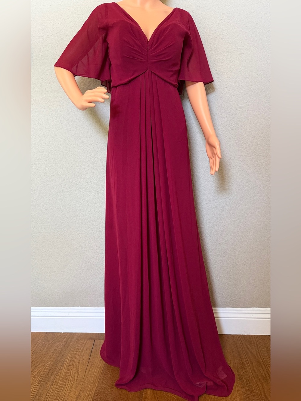 Morilee by Madeline Gardner Burgundy Chiffon Formal Evening Maxi Gown Dress  14